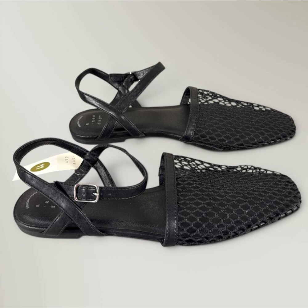 Women's Vanna Fishnet Slingback Flats Memory Foam Insole - A New Day - Size 11 - Picture 4 of 8
